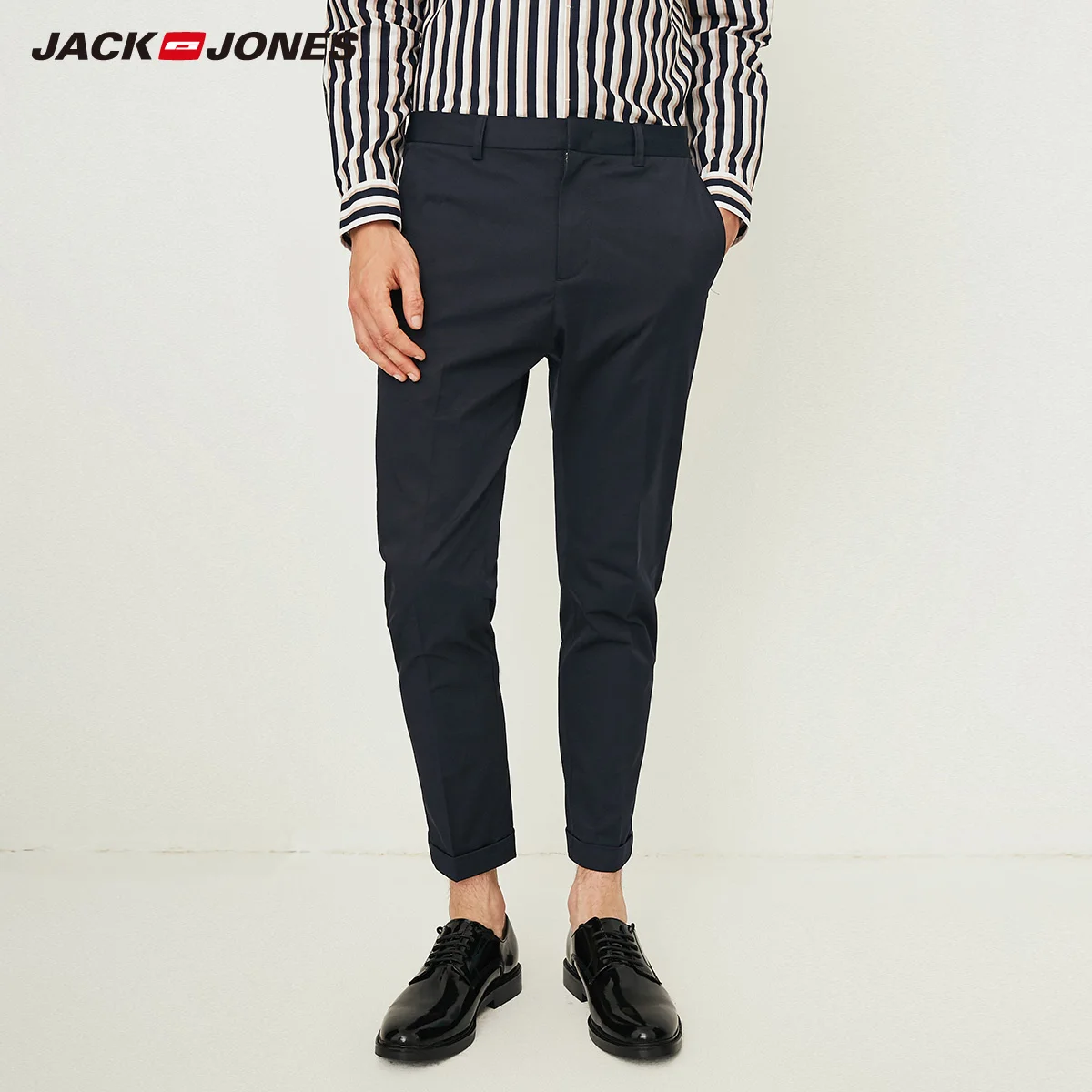 MIDNIGHT Jack Jones мужские хлопковые повседневные брюки для отдыха бизнес девять минут брюки мужские офисные брюки | 218314513 - Цвет: MIDNIGHT