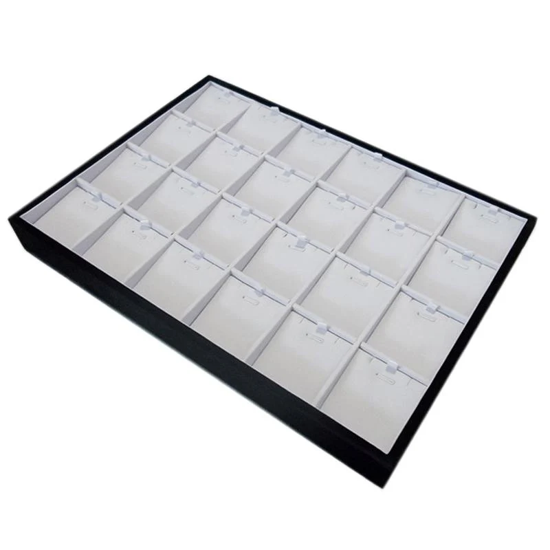24 Compartments Necklace Pendant Jewelry Tray Showcase Display Storage Organizer Stackable White PU Leather Earring Stand Holder