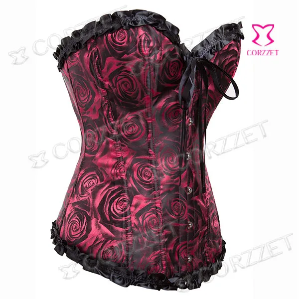 Винтажная розовая Цветочная вышивка готический корсет сексуальный бюстье с
