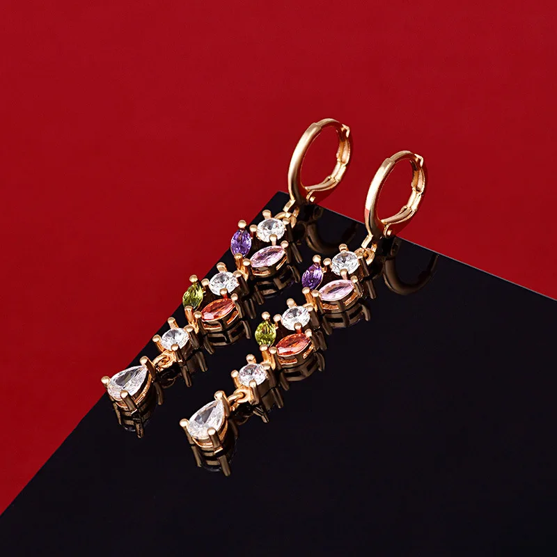 Boho Female Rainbow Leaf Earrings Fashion Cute Colorful Stone Double Long Big Hoop For Women | Украшения и аксессуары