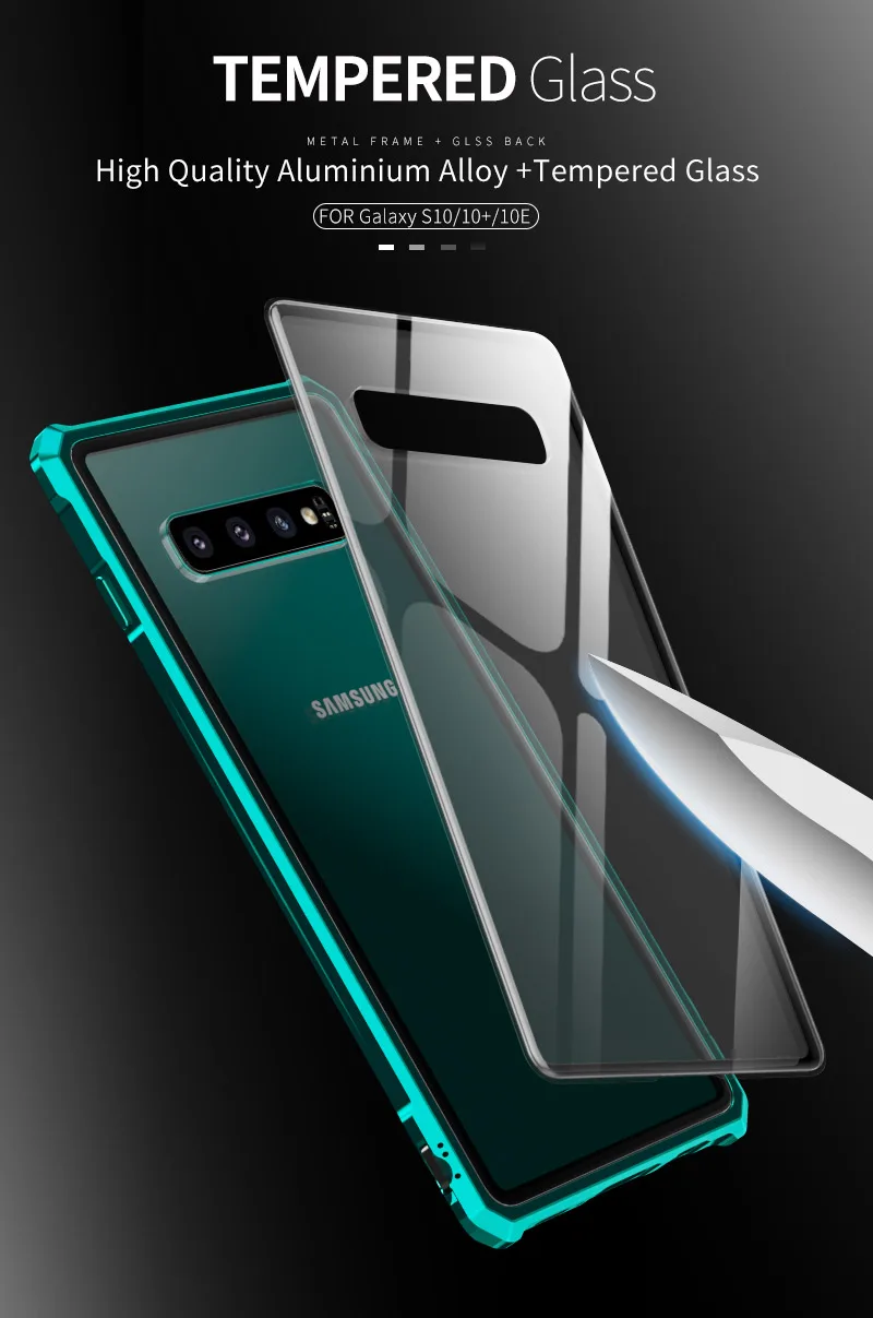 Для samsung Galaxy S10 Plus бампер S10E телефонные чехлы алюминиевая металлическая рамка бампер с прозрачным закаленным стеклом задняя крышка для S10 E