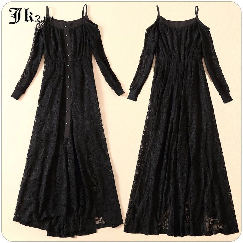 Длинное кружевное платье макси с открытыми плечами и разрезом Размеры M