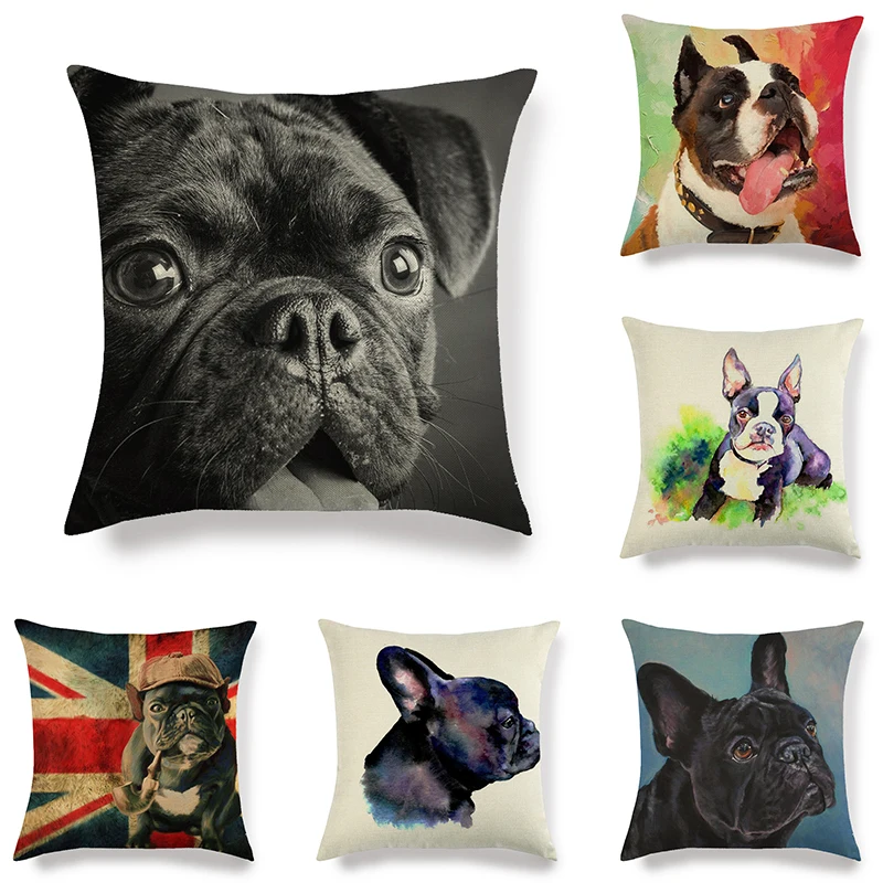 45 см * Наволочки из льна и хлопка с изображением французского бульдога наволочки