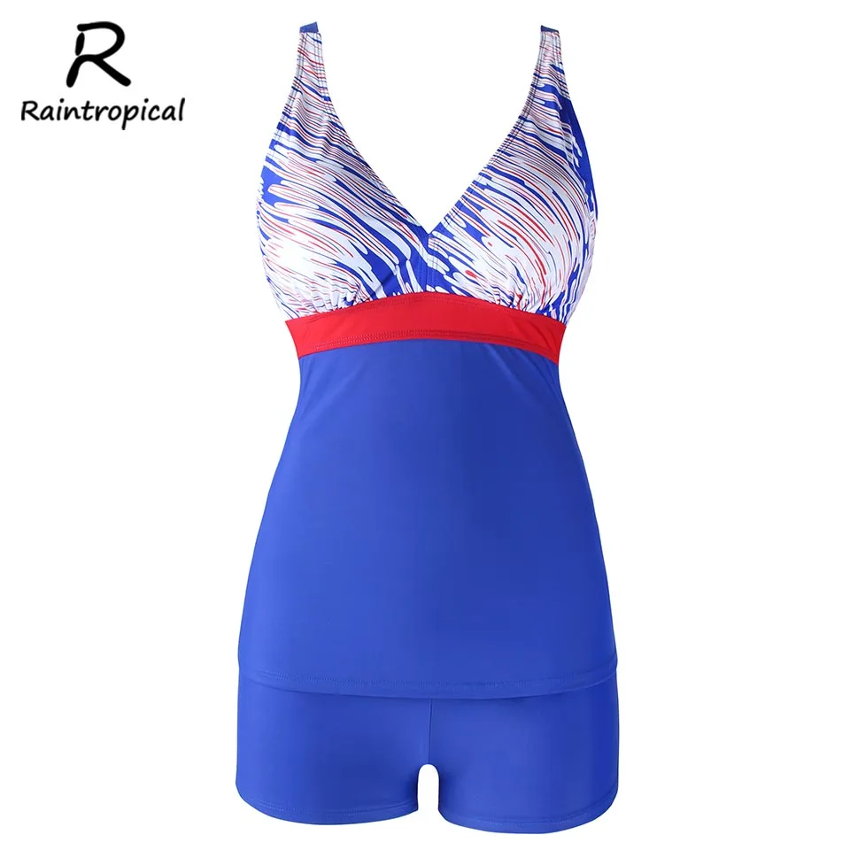 Raintropical Push Up Print Bottom Bathing Suits Tankini Strappy Swimwear Sexy Women Swimsuit Plus Size Swim Wear | Спорт и