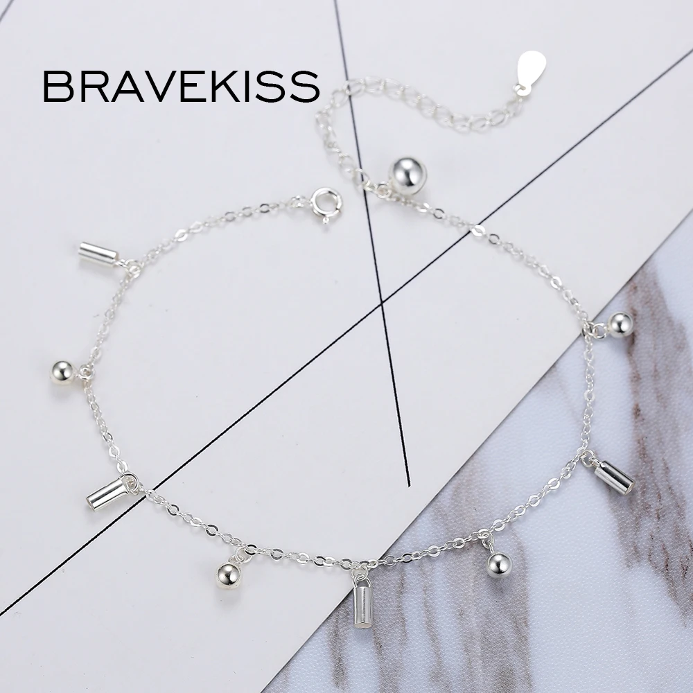 BRAVEKISS 925 серебро anklets Для женщин Регулируемый шарик ножной браслет очаровательный