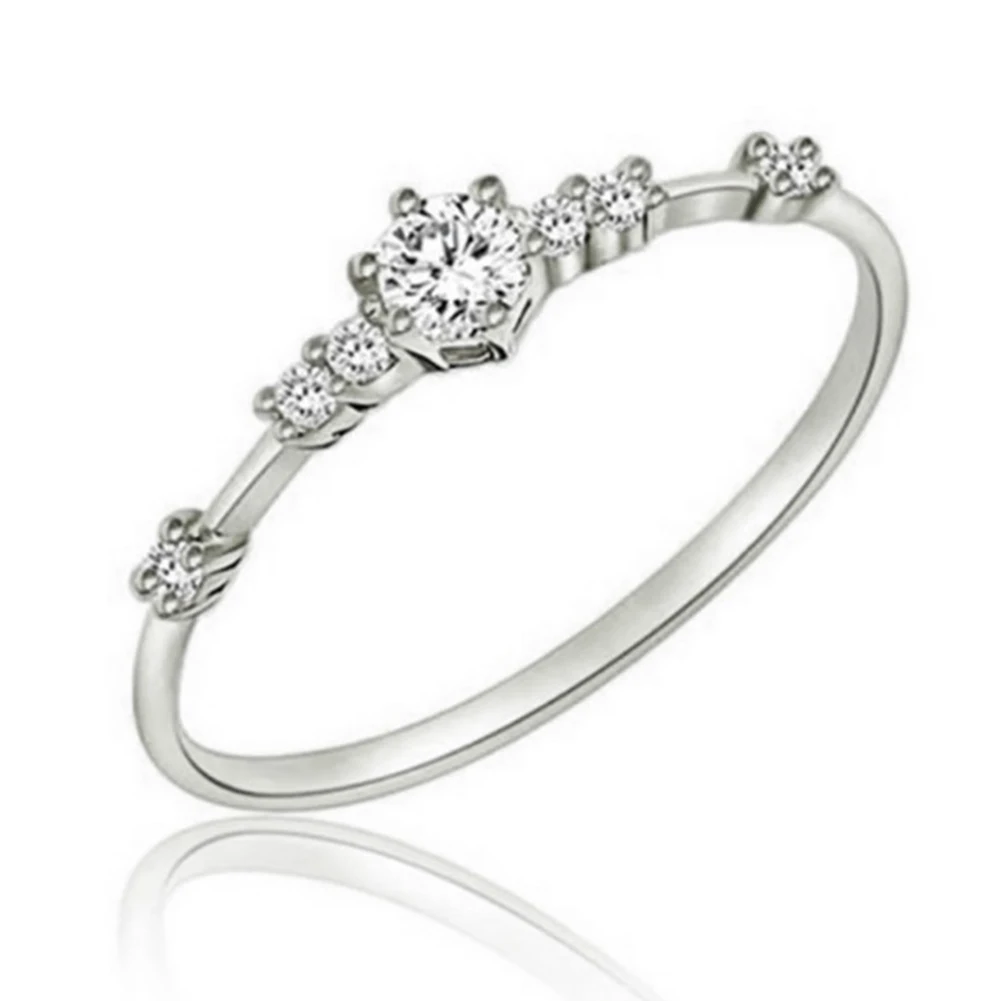 silver 7 крошечных кристаллических колец, изысканные маленькие свежие женские обручальные кольца, серебряное золото, ювелирные изделия, элегантное тонкое кольцо, кристалл - Цвет основного камня: silver