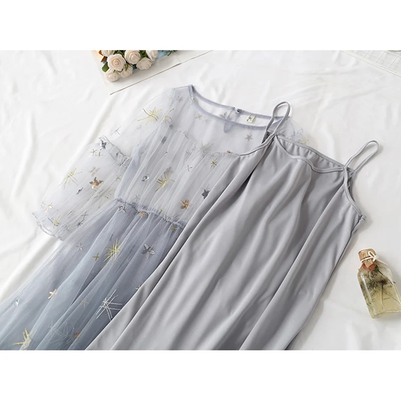 Женское прозрачное Сетчатое платье рубашка вечернее составного кроя с длинным