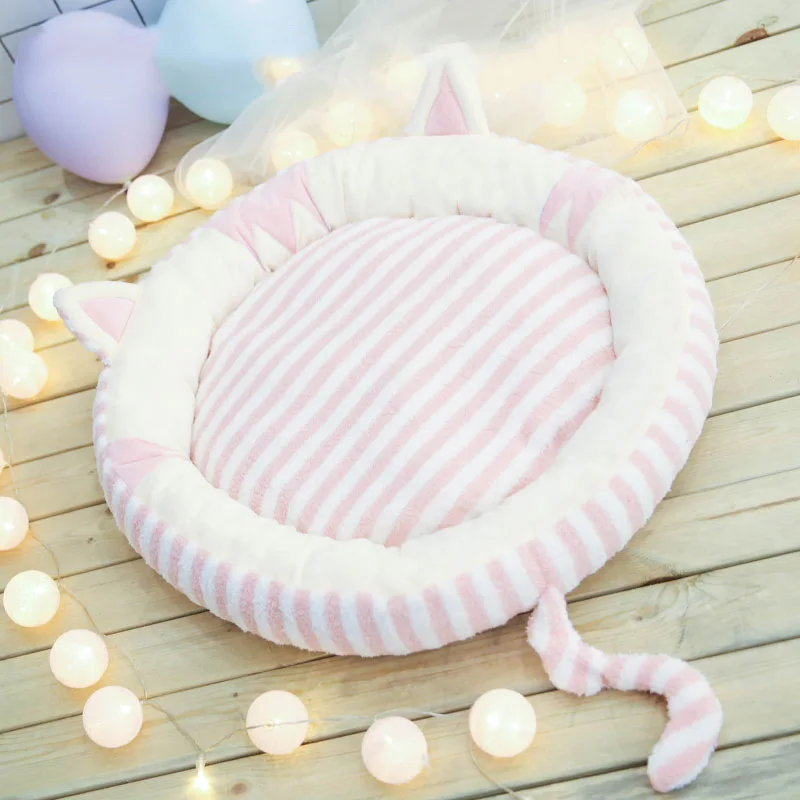 1 Теплая кошка кровать Дом круглая кровать Fodable собака спальный коврик гнездо питомник подушка для питомца щенок гнездо ракушка скрытый бургер булочка для зимы - Цвет: 1