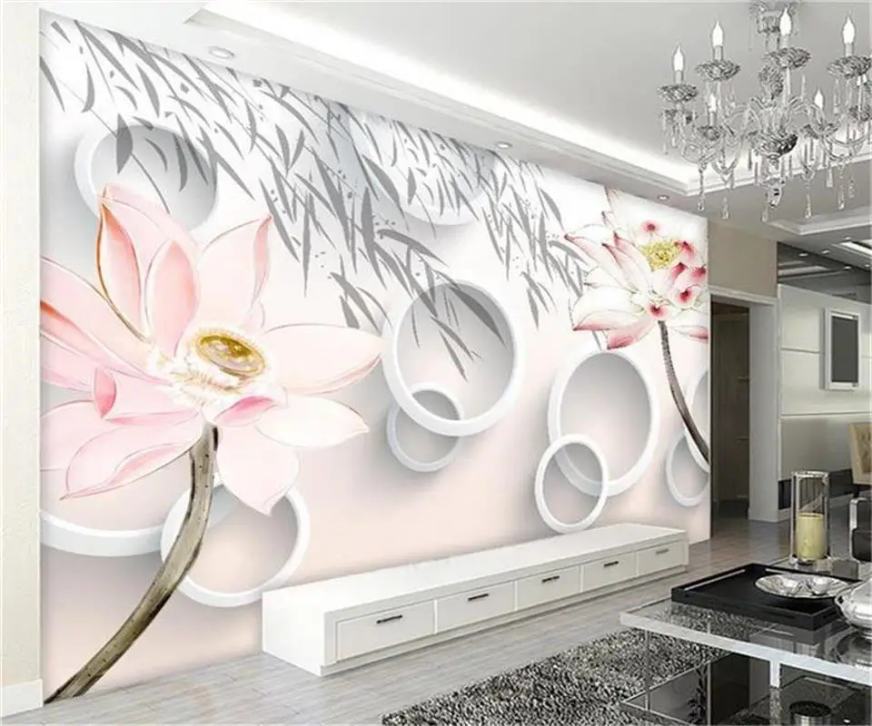 Пользовательские 3d фото обои для гостиной роспись круг Лотос цветок живопись ТВ