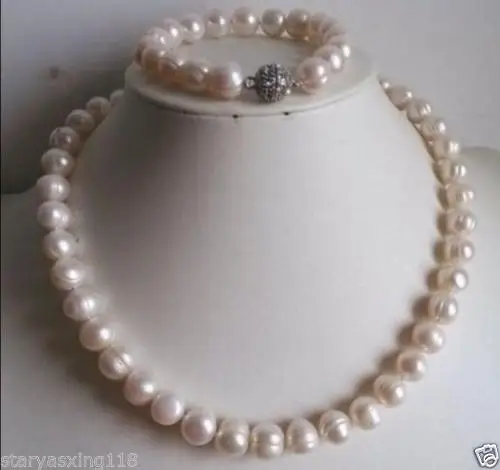 

10X10 jewerly free shipping 10-11mm white pearl necklace and bracelet set