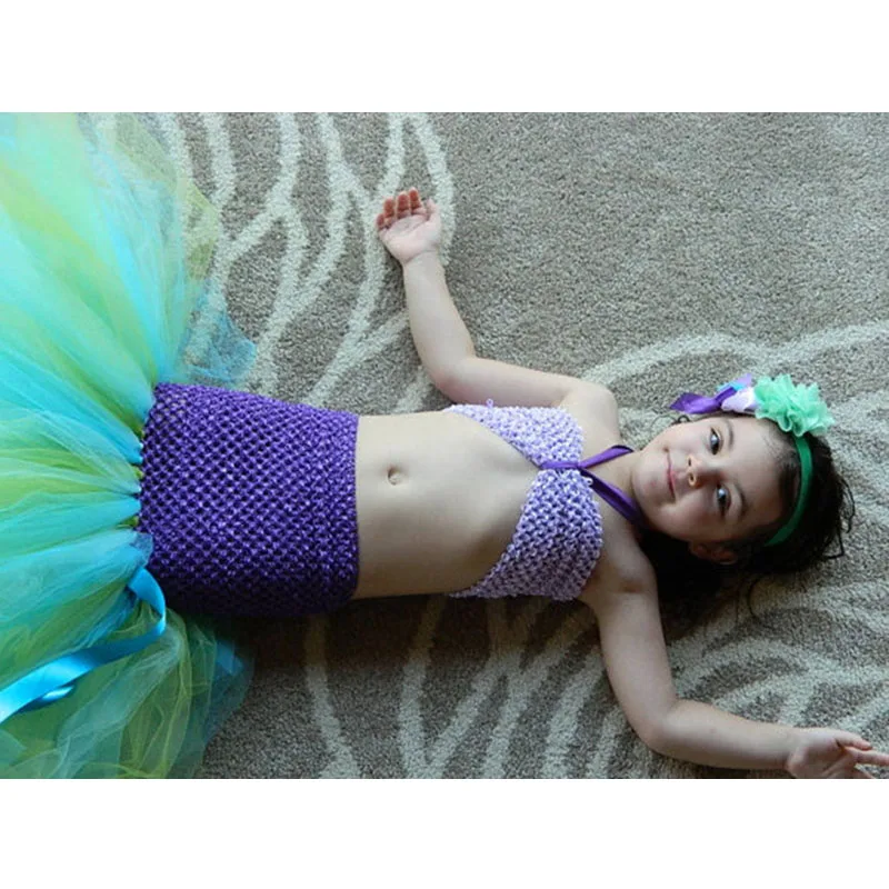 Mermaid Girls Tutu Dress Princess Ariel Kids Tulle with Flower Headband Costume Under the Sea Birthday Photo Prop | Детская одежда и