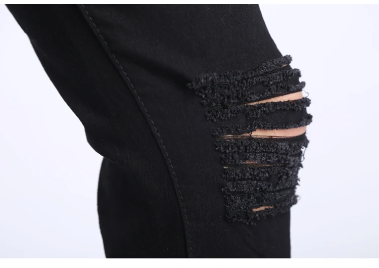 QMGOOD Black Skinny Jeans Men Knee Hole Men's Joggers Distressed Stretch Trousers Slim Fit Pants Street 2018 New | Мужская одежда