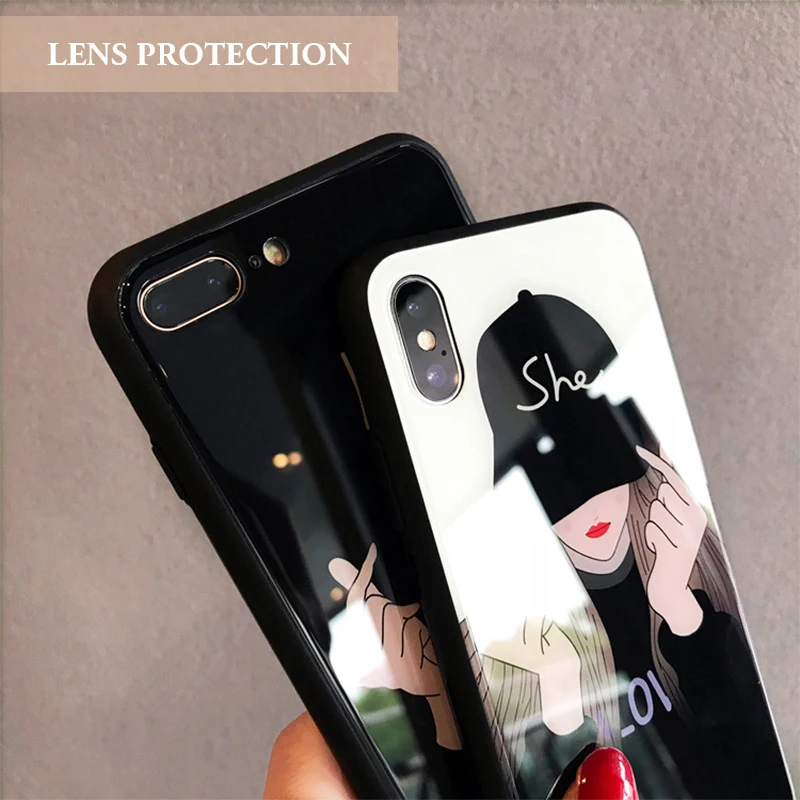 Чехол из закаленного стекла для iPhone XS MAX XR X 8 7 Plus 6 6s Finger Heart Couple Space цветы узор