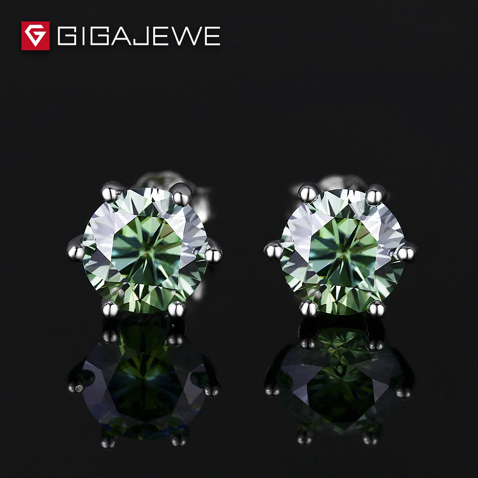 GIGAJEWE круглой огранки серебряные серьги 0.8ct зеленый цвет камень Муассанит Серьги для женщин модные ювелирные изделия