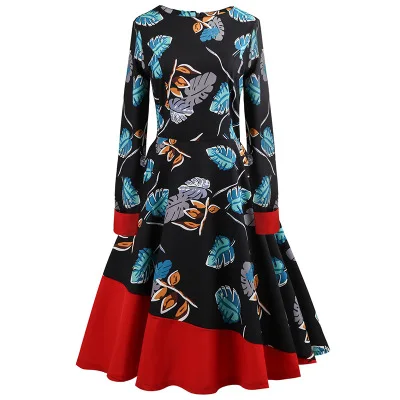 Женское платье с длинным рукавом junxi WAN черно белое винтажное средней длины