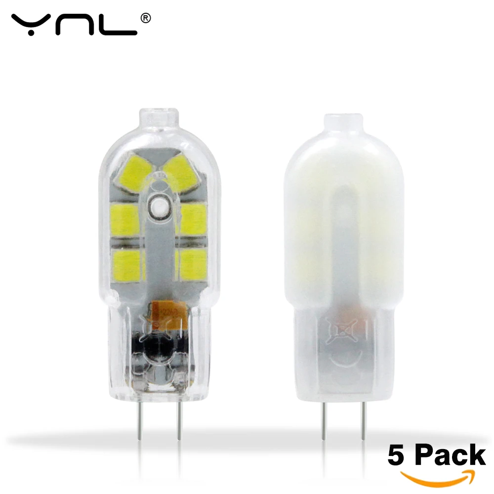 5 шт. YNL AC220V/DC12V Mini G4 Светодиодный светильник 2 Вт лампада светодиодный G4 лампа SMD2835 молочно-прозрачная крышка Замена галогенного G4 прожектора
