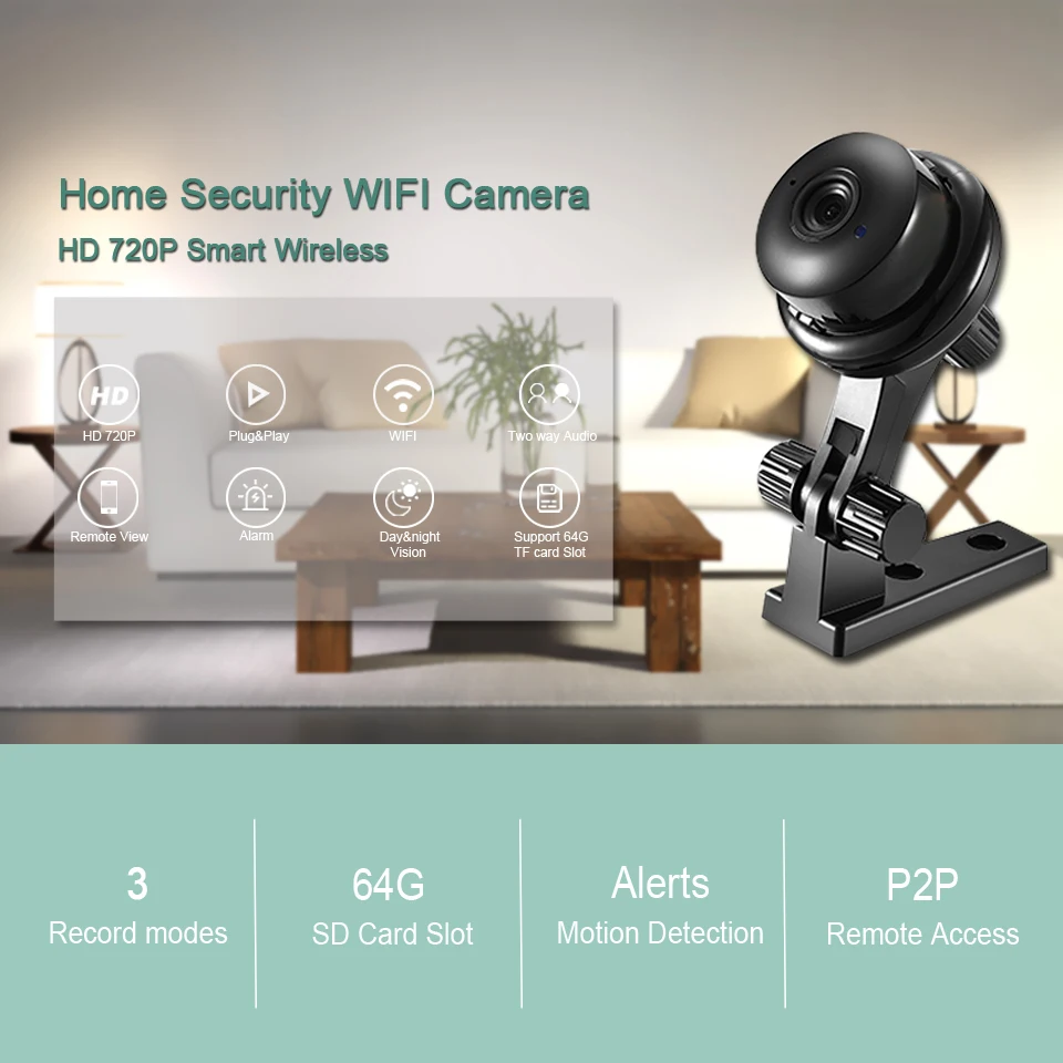 Домашняя мини камера безопасности Wi Fi IP 720 P беспроводная ONVIF P2P двухсторонние