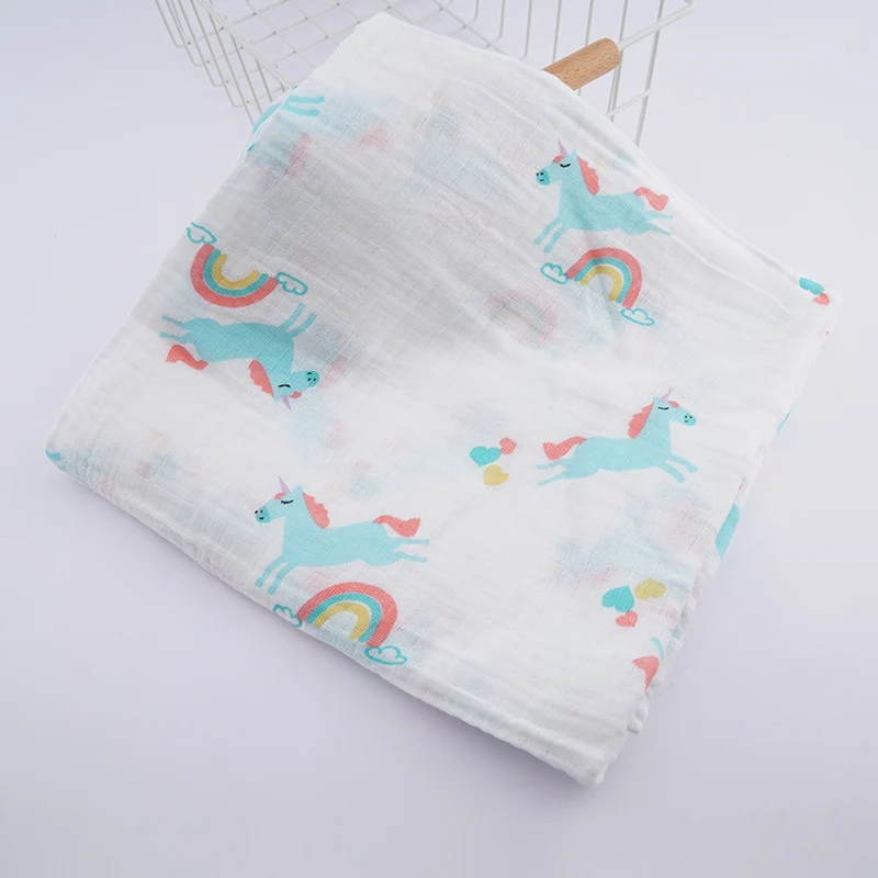 rainbow unicorn Muslinlife/хлопковое детское одеяло; мягкое детское одеяло; детское муслиновое одеяло для новорожденных; 2 слоя; 110*110 см - Цвет: rainbow unicorn