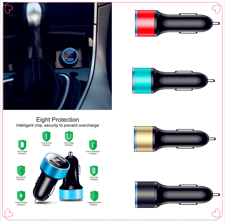 Автомобильное 3.1A LED USB зарядное устройство цифровая розетка адаптер питания для