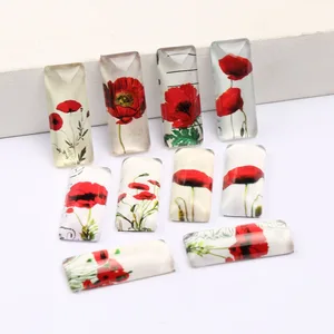 Reidgaller 20 шт. прямоугольная 10x25 мм смешанный Маковый цветок фотография круглая фотография искусственная кожа ювелирные изделия ручной работы аксессуары