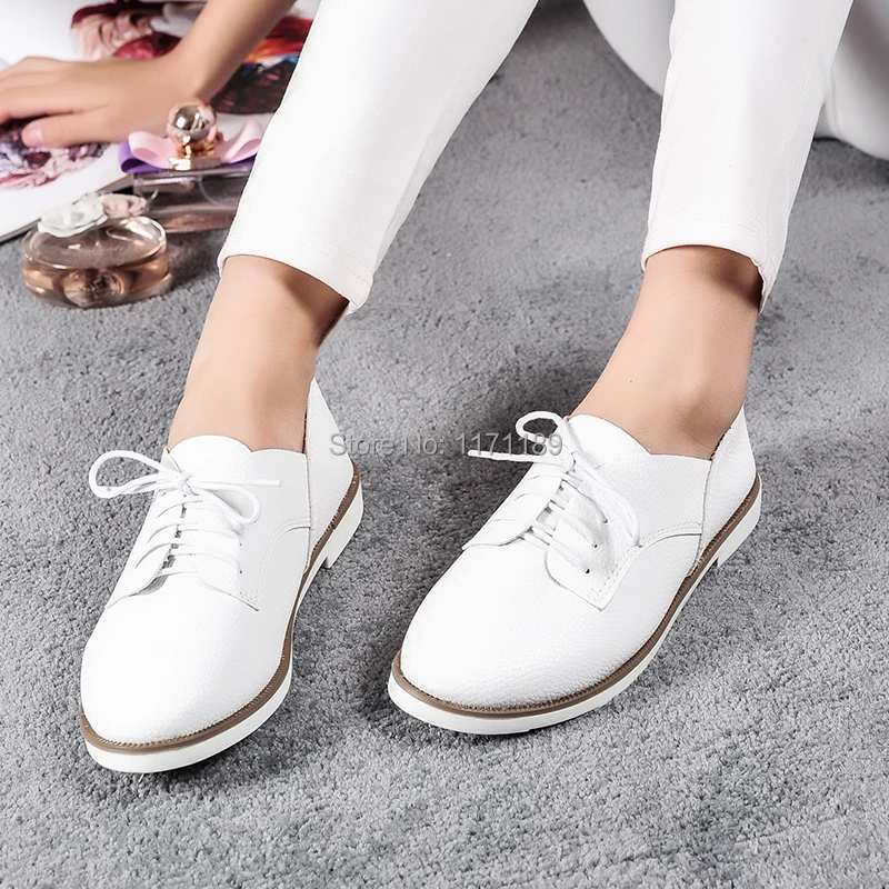 Black/white Womens Lace Up Ballet Flats 
