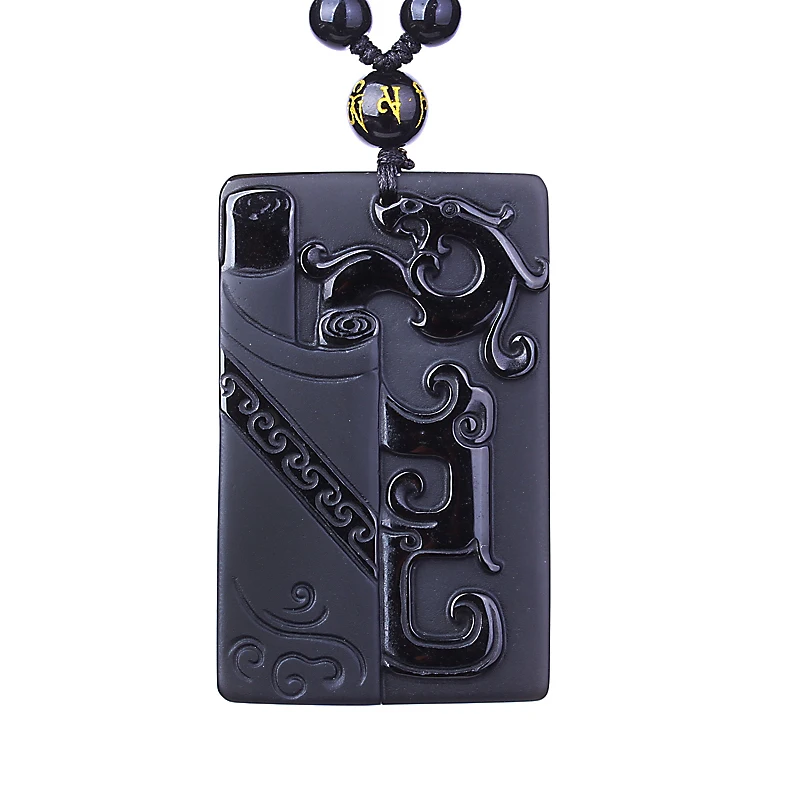 

Black Obsidian Necklace Pendant Obsidian Ancient Dragon Jade Pendant Jade Jewelry Men's Jewelry Women's Jewelry