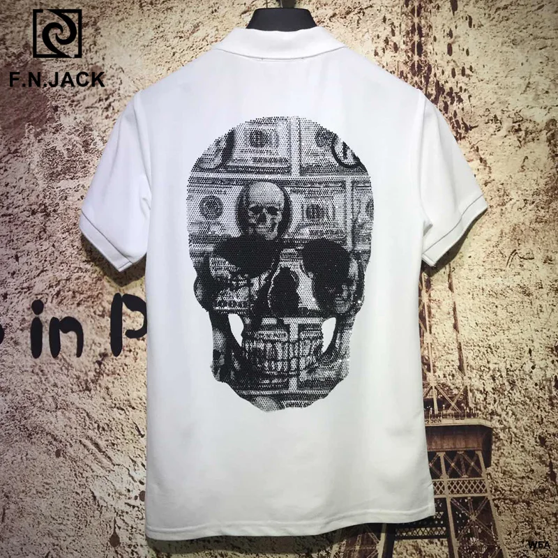 F. N. JACK, Новое поступление, мужская рубашка поло с коротким рукавом, модные рубашки, повседневный мужской топ, рубашка поло с крутым черепом