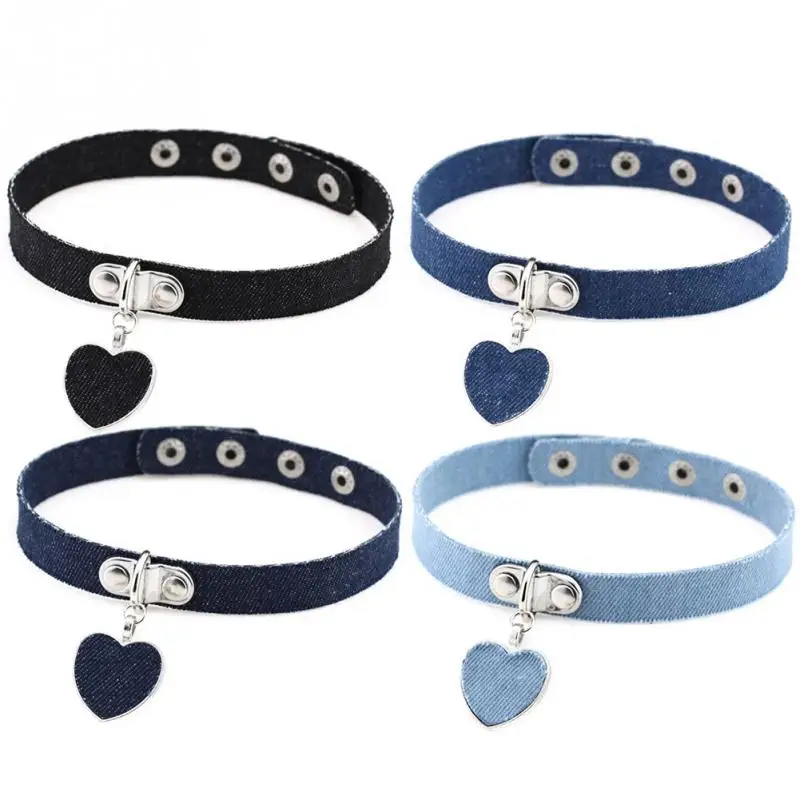 Ожерелье из джинсовой ткани с подвеской в форме сердца стиле панк европейском и