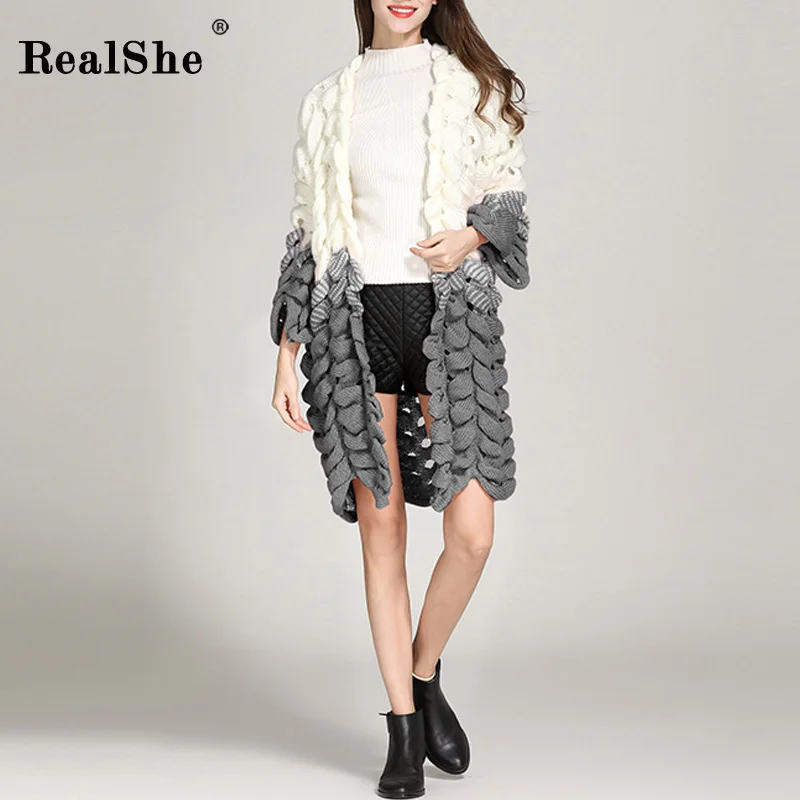 Женский винтажный свитер RealShe вязаный с длинным рукавом и треугольным вырезом