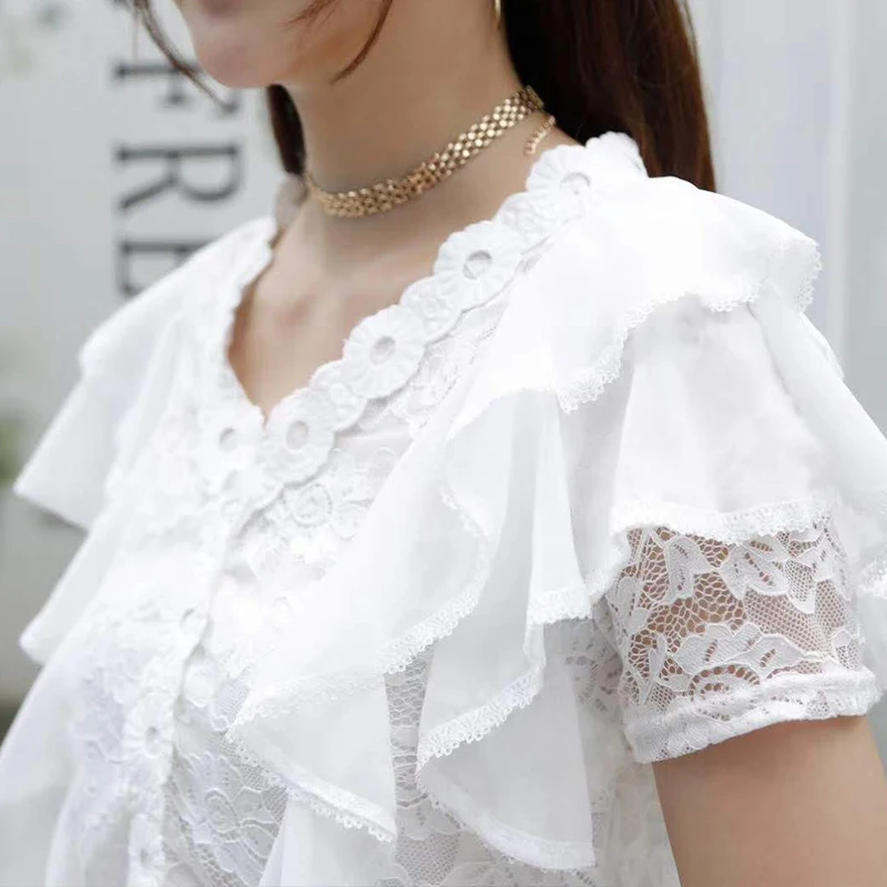 Новинка женская блузка летняя осенняя Милая рубашка с цветочным кружевом