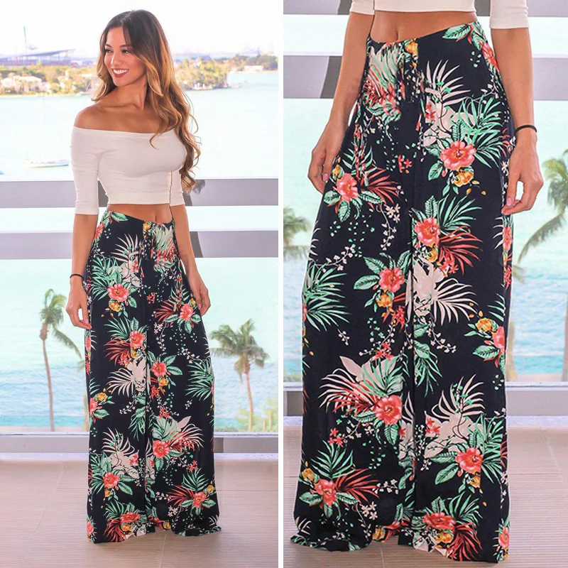 Boho пляжные джоггеры рождественские женские брюки летние брюки повседневные длинные брюки-Палаццо широкие брюки для женщин спортивные штаны