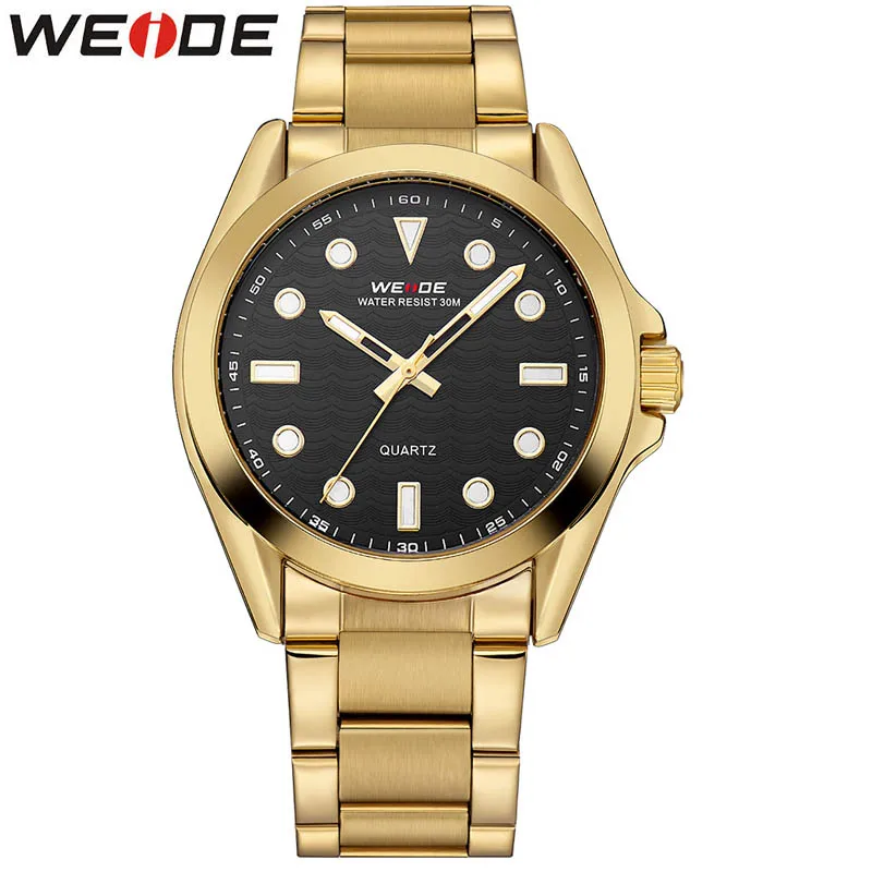 Gold black WEIDE Брендовые мужские часы Роскошные Спортивные кварцевые 30 м водонепроницаемые мужские часы браслет из нержавеющей стали наручные часы Relojes Прямая поставка - Цвет: Gold black