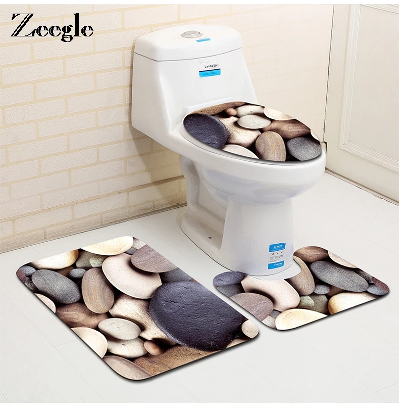 Zeegle камень печатных 3 шт. Туалет ковровые покрытия Ванная комната комплект Non slip
