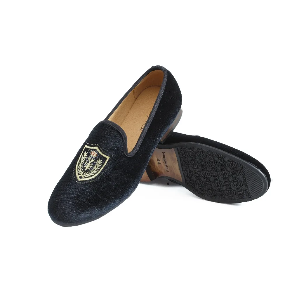 Лоферы мужские ручной работы бархатные туфли плоская подошва вышивка без