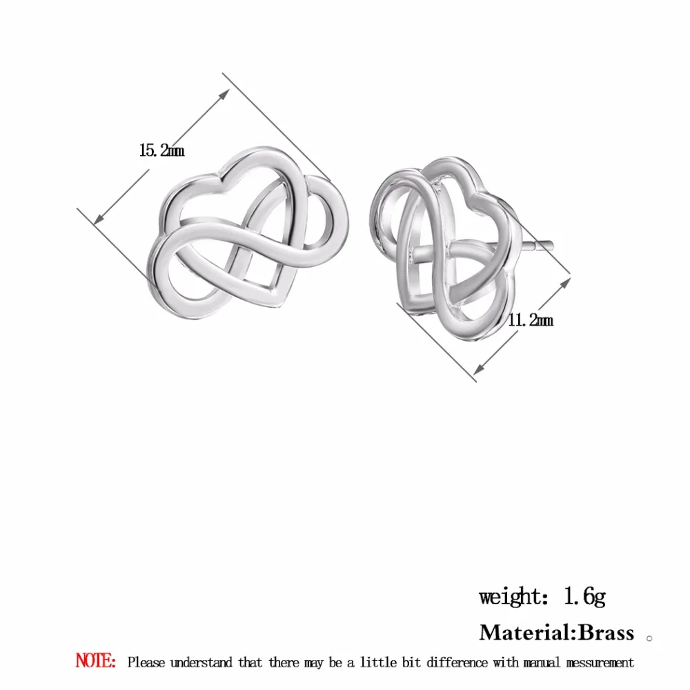 Модные серьги гвоздики Kinitial в форме сердца знака бесконечности Восемь символов
