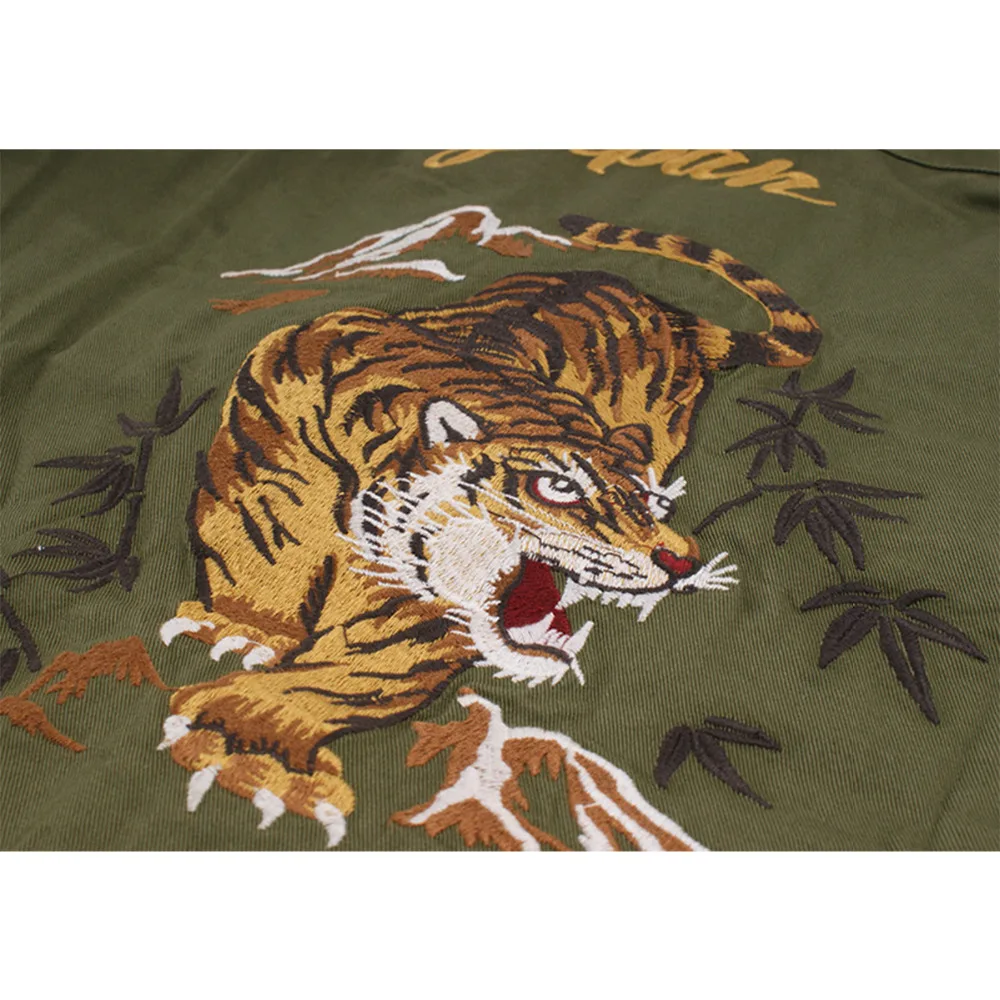 2018 осень зима холст тигр вышивка рубашка мужская карго Camisa Masculina Повседневная