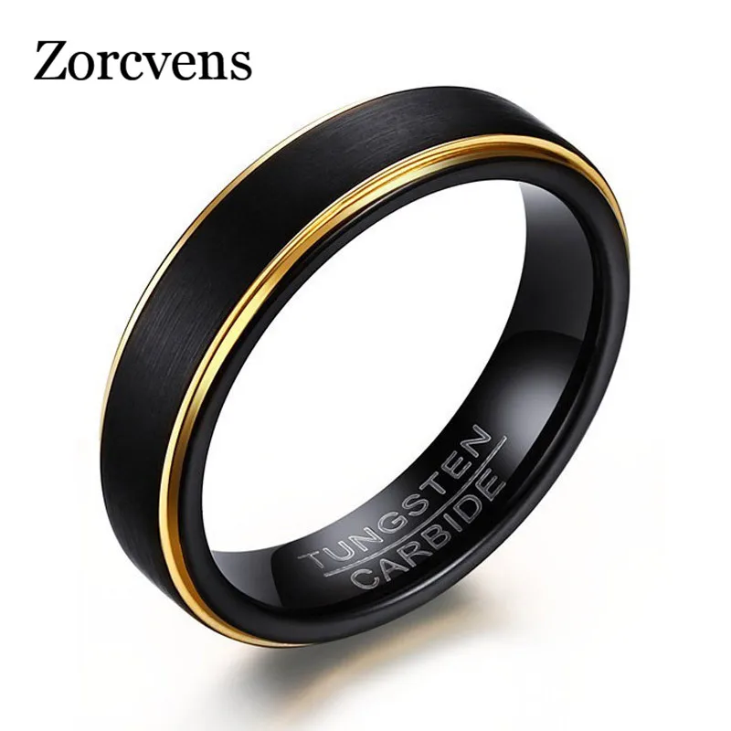 Мужское кольцо из вольфрама ZORCVENS Черное и золотистое 6 мм карбида 2020|tungsten rings for
