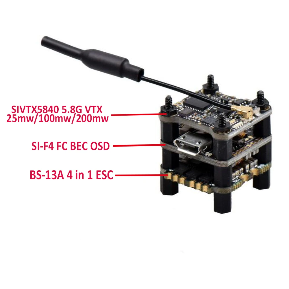 

F4 Flytower SIF4 F4 Flight Control w/ BEC 2A ESC BS-13A 13A 2-4S 4IN1 ESC + SIVTX-5840 25/100/200mW transmitter OSD adjustment