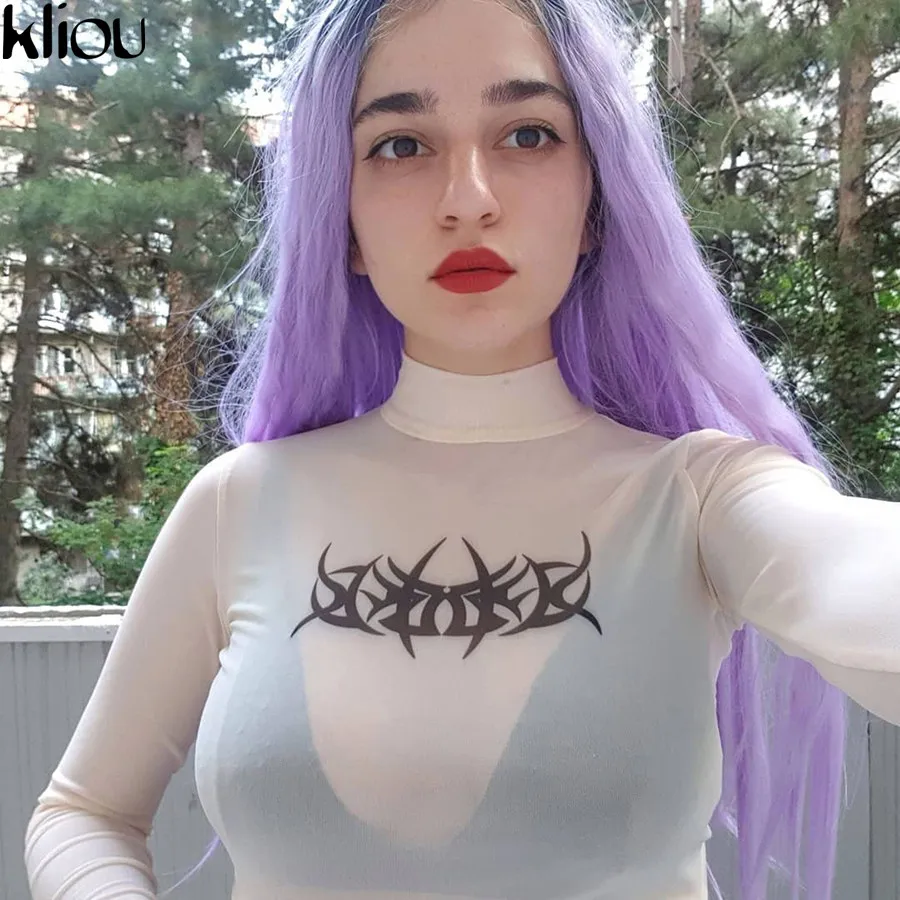 Weirdgirl, сексуальная Водолазка с длинным рукавом, укороченная футболка, тройники, лето-осень, Женская Новая мода, просвечивающие повседневные топы, футболки