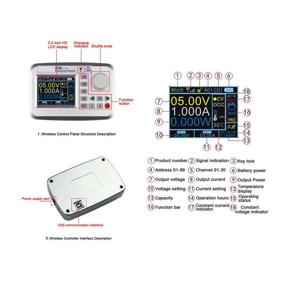 60V DC импульсный источник питания с беспроводным контроллером TFT LCD экран 8a 480w
