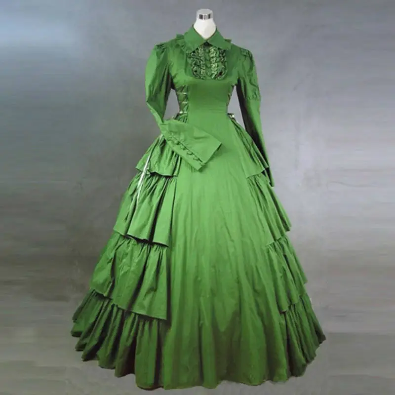 

Halloween Gothic Victorian Dress Lolita Costume Customized Green Long Sleeve Cotton and Satin Ball Gowns For Women Drop Shipping