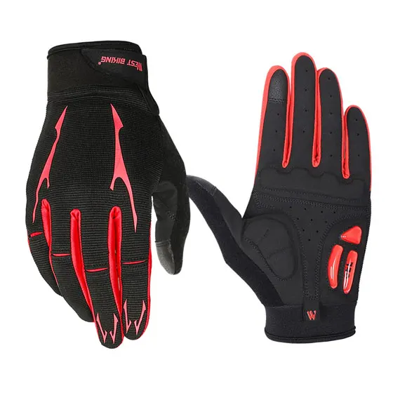 Black Red West biking противоскользящие велосипедные перчатки Открытый полный гель для пальцев Pad Спортивные перчатки ударопрочные дышащие велосипедные перчатки для мужчин M/L/XL - Цвет: Black Red