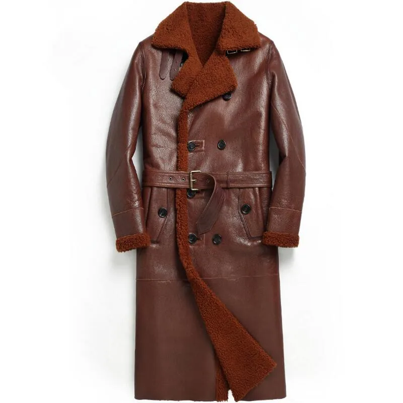 

Hot fashion noble custom luxury wool X-Long coat man winter shearling jacket