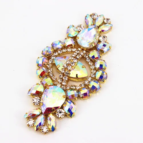 white AB applique 12*5,8 см стекло+ смола золотой пояс-шнур Королевский Розовый Кристалл Золотая основа горный хрусталь лента с аппликациями свадебный пояс с аппликацией - Цвет: white AB applique