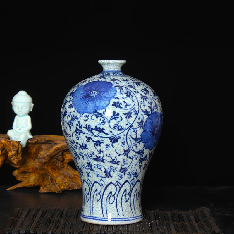 Jingdezhen Pottery Hand Painted Antique Crack Glazed Blue And White Porcelain Vase Flower Living Room vase decoration home | Дом и сад