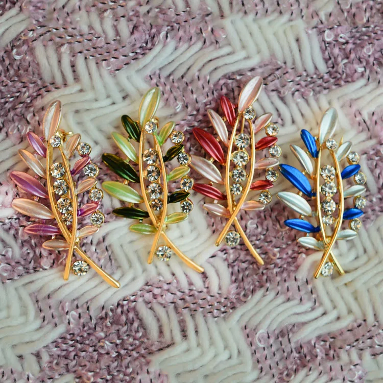 Новая модная Брошь Стразы с бамбуковыми листьями хиджаб для женщин булавки
