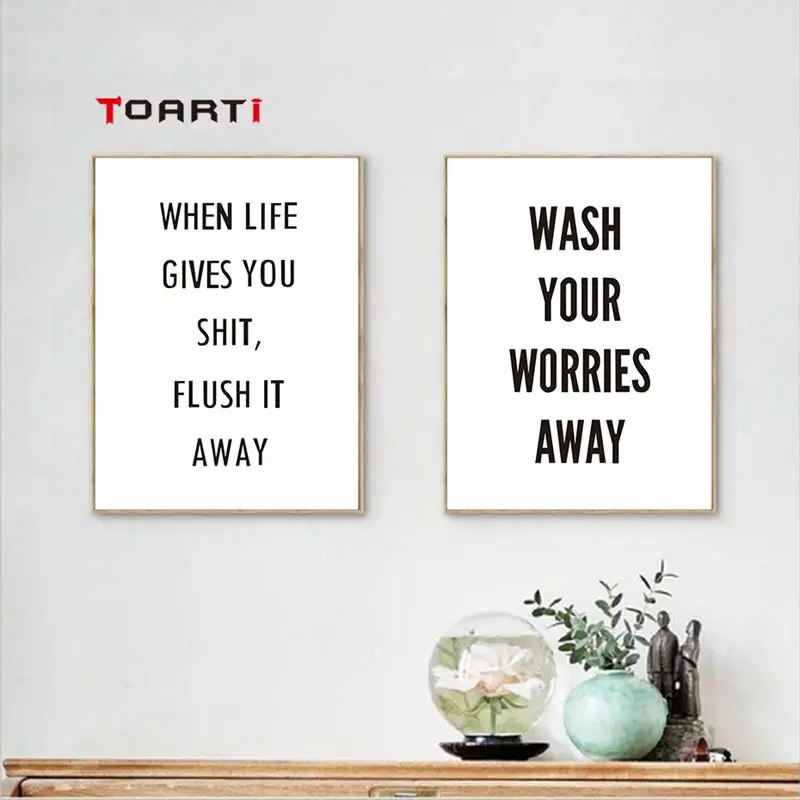 Забавные Ванная комната Цитата стены Художественная печать на холсте Картина Home