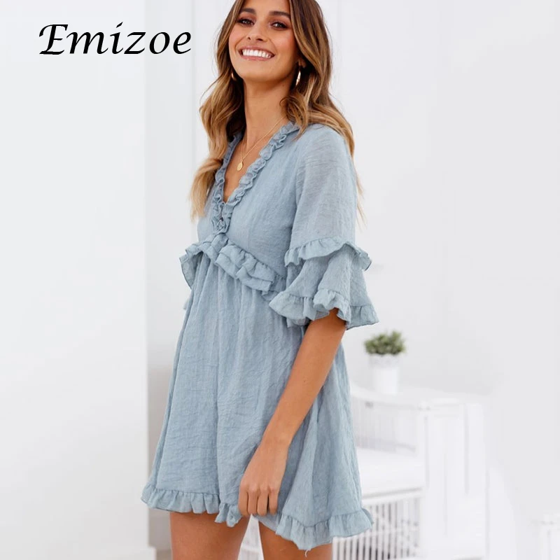 Женское короткое платье с оборками Emizoe вечернее мини без застежки v образным