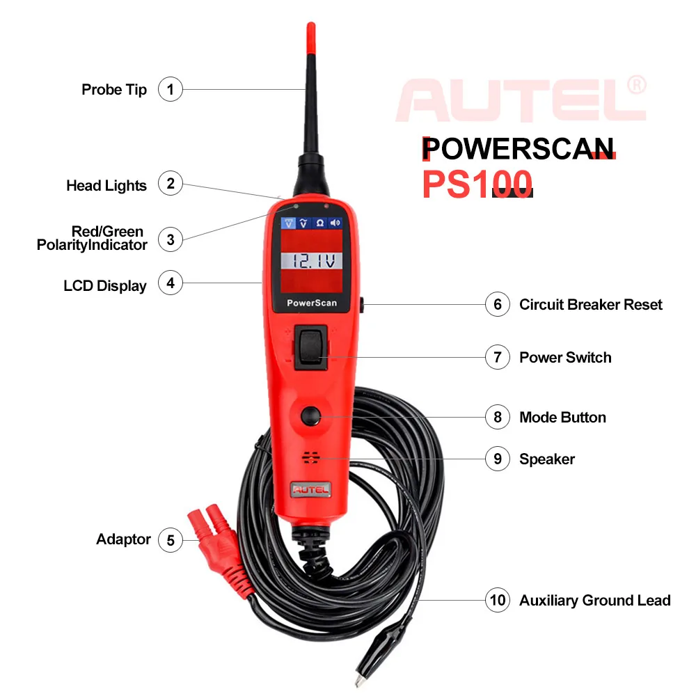 Autel PowerScan PS100 инструмент для диагностики электрической системы autel PS100 автомобильный OBD2 сканер автомобильный автоматический тестер батареи