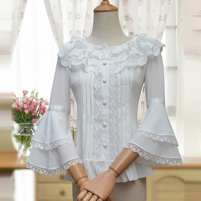 

Princess sweet lolita spring and summer Japanese Lolita shirt three quarter sleeve Chiffon girls best choice ZJY002